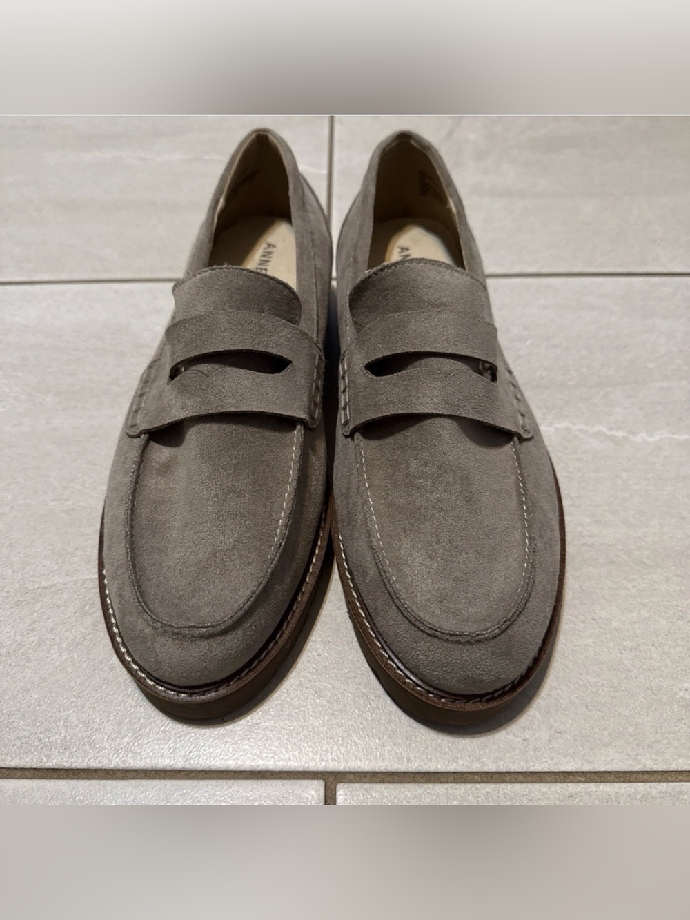 Anne Klein Flex Penny Loafers Women’s 10W Taupe Gray Wide Comfort Shoes